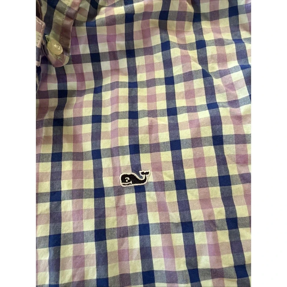 Vineyard Vines Whale Shirt Youth L Sz 16 Purple Check‎ Gingham Button Up Down